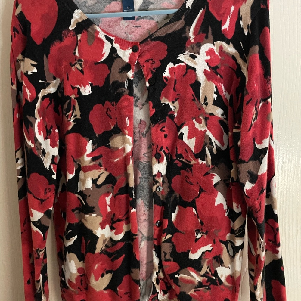 Karen Scott Pink and Gray Floral Sweater